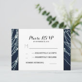 青い結婚式のRSVPカードの列 出欠カード (スタンド正面)