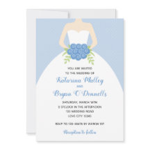 青い結婚式招待状(エレガントブライダルガウン)