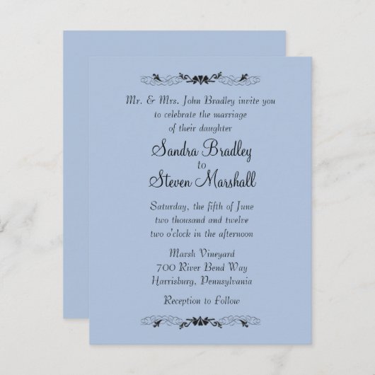 青い結婚式招待状 招待状 (正面/裏面)