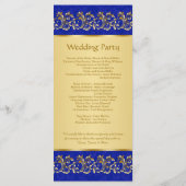 青い結婚式 プログラムカードに金色の葉の渦巻き プログラム (裏面)