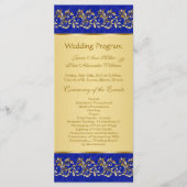 青い結婚式 プログラムカードに金色の葉の渦巻き プログラム (正面)