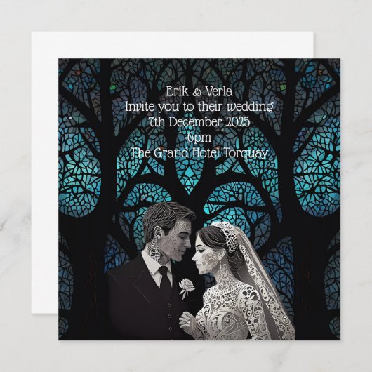 青い結婚生命の木に紙で作られた夫婦 (正面/裏面)