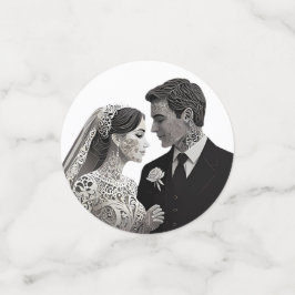 青い結婚生命の木の上の美しい夫婦 コンフェッティ