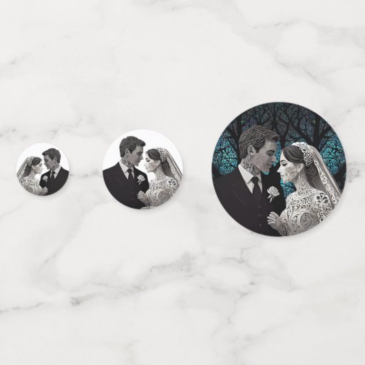 青い結婚生命の木の上の美しい夫婦 コンフェッティ (正面)