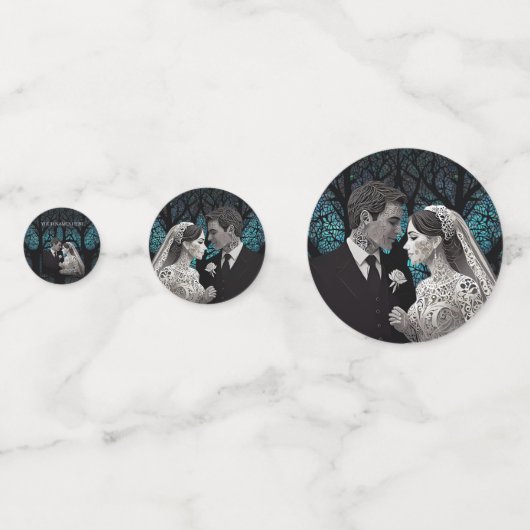 青い結婚生命の木の上の美しい夫婦 コンフェッティ (裏面)