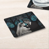 青い結婚生命の木の上の美しい夫婦 スクエアペーパーコースター (アングル)