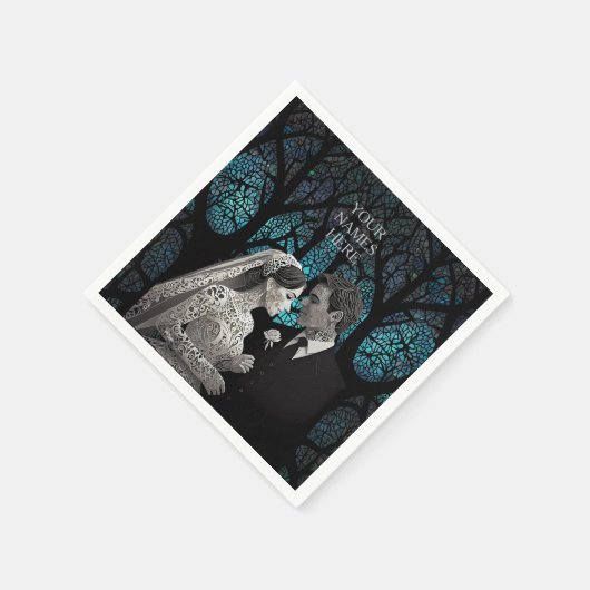 青い結婚生命の木の上の美しい夫婦 スタンダードカクテルナプキン (角)