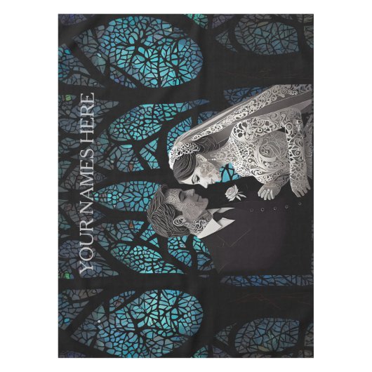 青い結婚生命の木の上の美しい夫婦 テーブルクロス (正面)