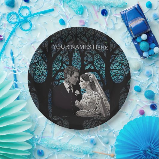 青い結婚生命の木の上の美しい夫婦 ペーパープレート (パーティー)