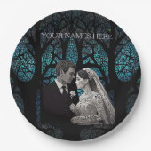 青い結婚生命の木の上の美しい夫婦 ペーパープレート (正面)