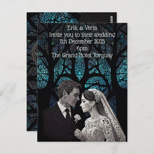 青い結婚生命の木の上の美しい夫婦 ポストカード (正面/裏面)