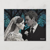 青い結婚生命の木の上の美しい夫婦 ポストカード (裏面)