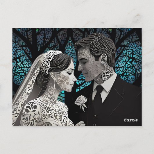 青い結婚生命の木の上の美しい夫婦 ポストカード (裏面)