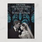 青い結婚生命の木の上の美しい夫婦 ポストカード (正面)