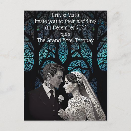 青い結婚生命の木の上の美しい夫婦 ポストカード (正面)