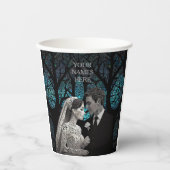 青い結婚生命の木の上の美しい夫婦 紙コップ (正面)