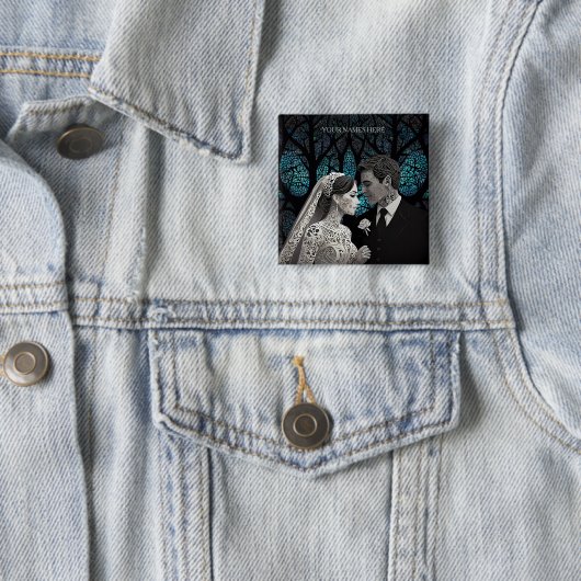 青い結婚生命の木の上の美しい夫婦 缶バッジ (インサイチュ)