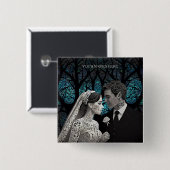 青い結婚生命の木の上の美しい夫婦 缶バッジ (正面&裏面)