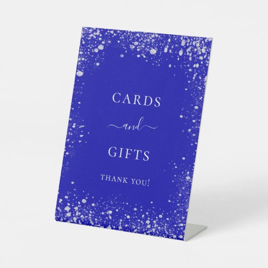 青い結婚銀王室ののスパークルスカードのギフト 台座サイン (正面)