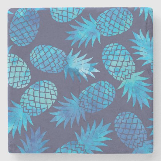 青い絞り染めのパイナップル ストーンコースター (正面)