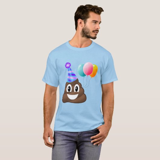 青い絞り染めの誕生会のEmojiのウンチのTシャツ Tシャツ (正面フル)