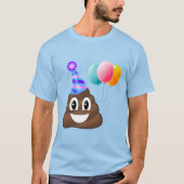 青い絞り染めの誕生会のEmojiのウンチのTシャツ Tシャツ (正面)