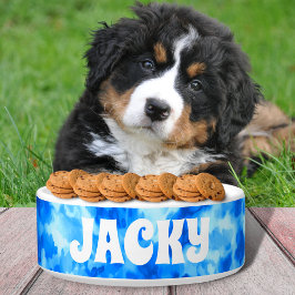 青い絞り染めパーソナライズされたの犬または猫の名前 ボウル