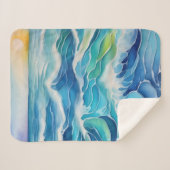 青い絵を描海の波の水色 シェルパブランケット (正面(横))