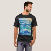 青い絵を描海の波の水色 Tシャツ (正面フル)