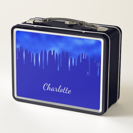 青い絵を描王室の滴り名の女の子 メタルランチボックス (裏面)