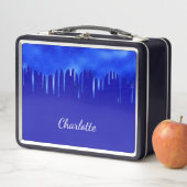 青い絵を描王室の滴り名の女の子 メタルランチボックス (インサイチュ)