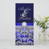 青い絹のダイヤモンドのダマスク織の結婚式招待状 招待状 (スタンド正面)