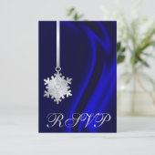 青い絹の銀製の雪片の宝石RSVPの招待状 出欠カード (スタンド正面)