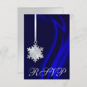 青い絹の銀製の雪片の宝石RSVPの招待状 出欠カード (正面/裏面)