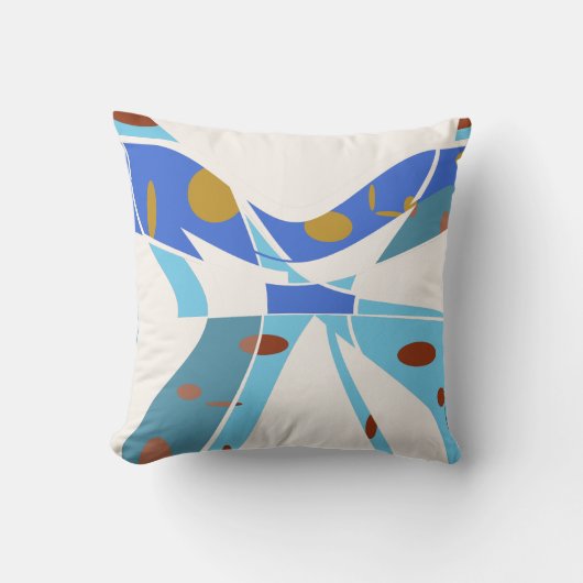 青い網点オフホワイト抽象芸術蝶 クッション (正面)