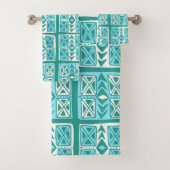 青い緑と白の幾何学模様 バスタオルセット (インサイチュ)