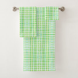青い緑と白の格子縞 バスタオルセット