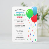 青い緑と赤のバルーンと紙吹雪誕生日 招待状 (スタンド正面)