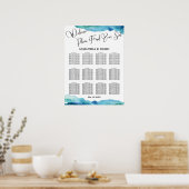 青い緑のアクア水色結婚のシーティングチャート ポスター (キッチン)