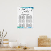 青い緑のアクア水色結婚のシーティングチャート ポスター (キッチン)