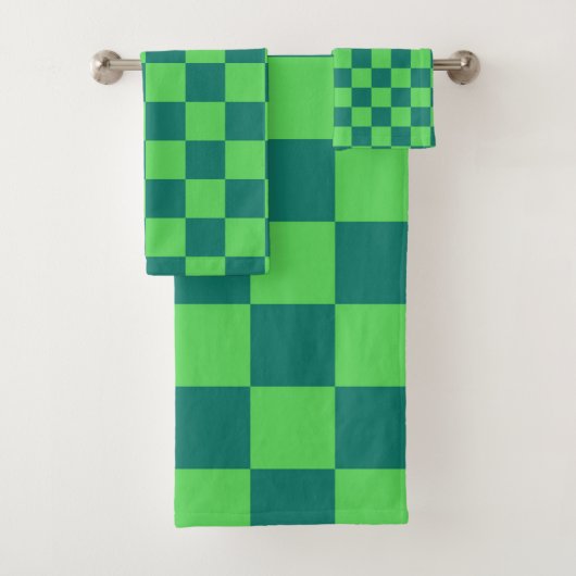 青い緑のガ市松模様にンガムパターン バスタオルセット (インサイチュ)