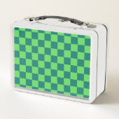 青い緑のガ市松模様にンガムパターン メタルランチボックス (裏面)