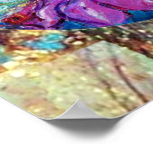 青い緑のキラキラした花の妖精の金ゴールド ポスター (角)