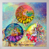 青い緑のキラキラした花の妖精の金ゴールド ポスター (正面)