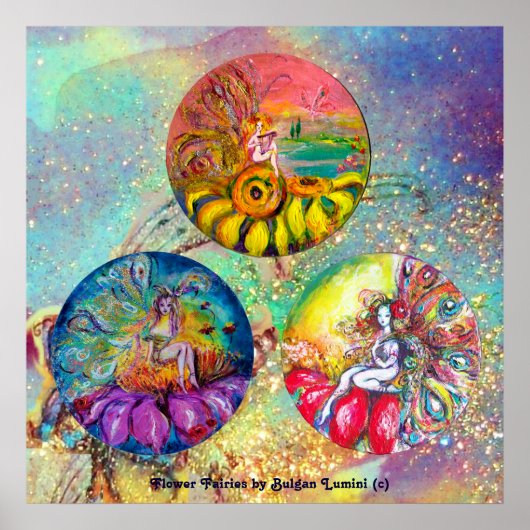 青い緑のキラキラした花の妖精の金ゴールド ポスター (正面)
