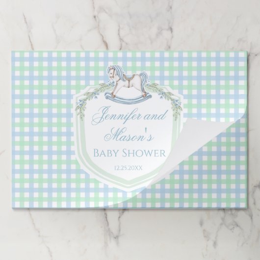 青い緑のギンガムロッキングウズクレスト赤ちゃんシャワー ペーパーパッド (折り畳み)