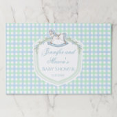 青い緑のギンガムロッキングウズクレスト赤ちゃんシャワー ペーパーパッド (正面)