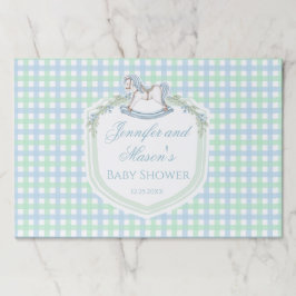 青い緑のギンガムロッキングウズクレスト赤ちゃんシャワー ペーパーパッド