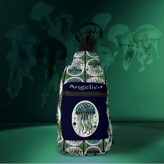 青い緑のクラゲ スリングバッグ