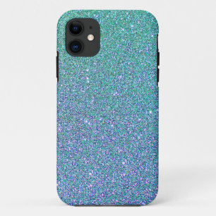 青い緑のグラデーショングリッター背景 iPhone 11 ケース